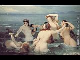 Sea Canvas Paintings - Mermaids Frolicking in the Sea